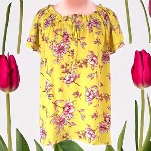 COUNTERPARTS TOP BLOUSE MEDIUM ALL OVER FLORAL PRINT FLUTTER SLEEVES